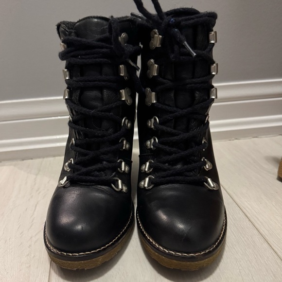 Town Shoes Leather Wedge Heel Black Winter Ankle Bootie - Picture 6 of 10